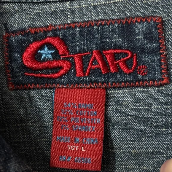 Star Denim Jacket‎ with Red Accents VTG Rare Find  Statement piece - Picture 2 of 4